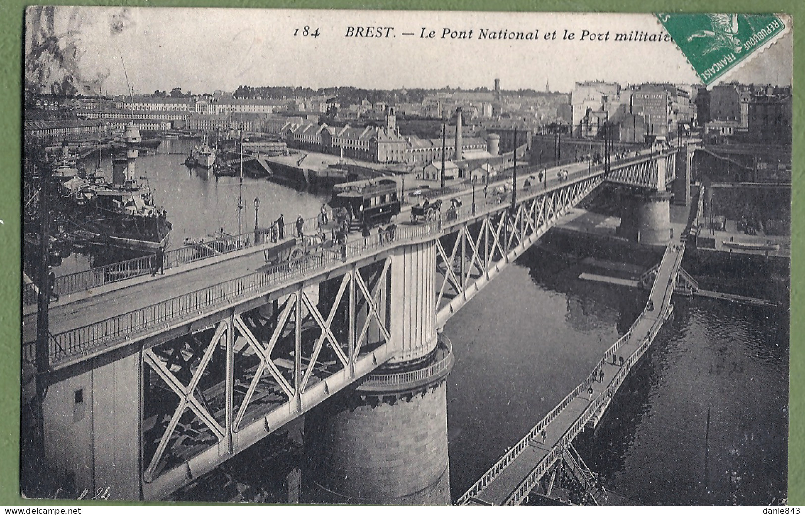 CPA - FINISTERE - BREST - LE PONT NATIONAL ET LE PORT MILITAIRE - Belle Animation Sur Le Pont, Attelages, Tramways - Brest