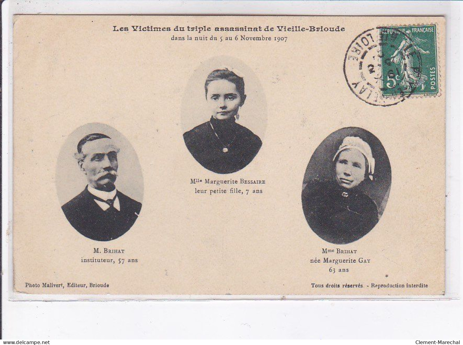VIEILLE-BRIOUDE: Les Victimes Du Triple Assassinat Dans La Nuit 5 Au 6 Novembre 1907 - Très Bon état - Brioude