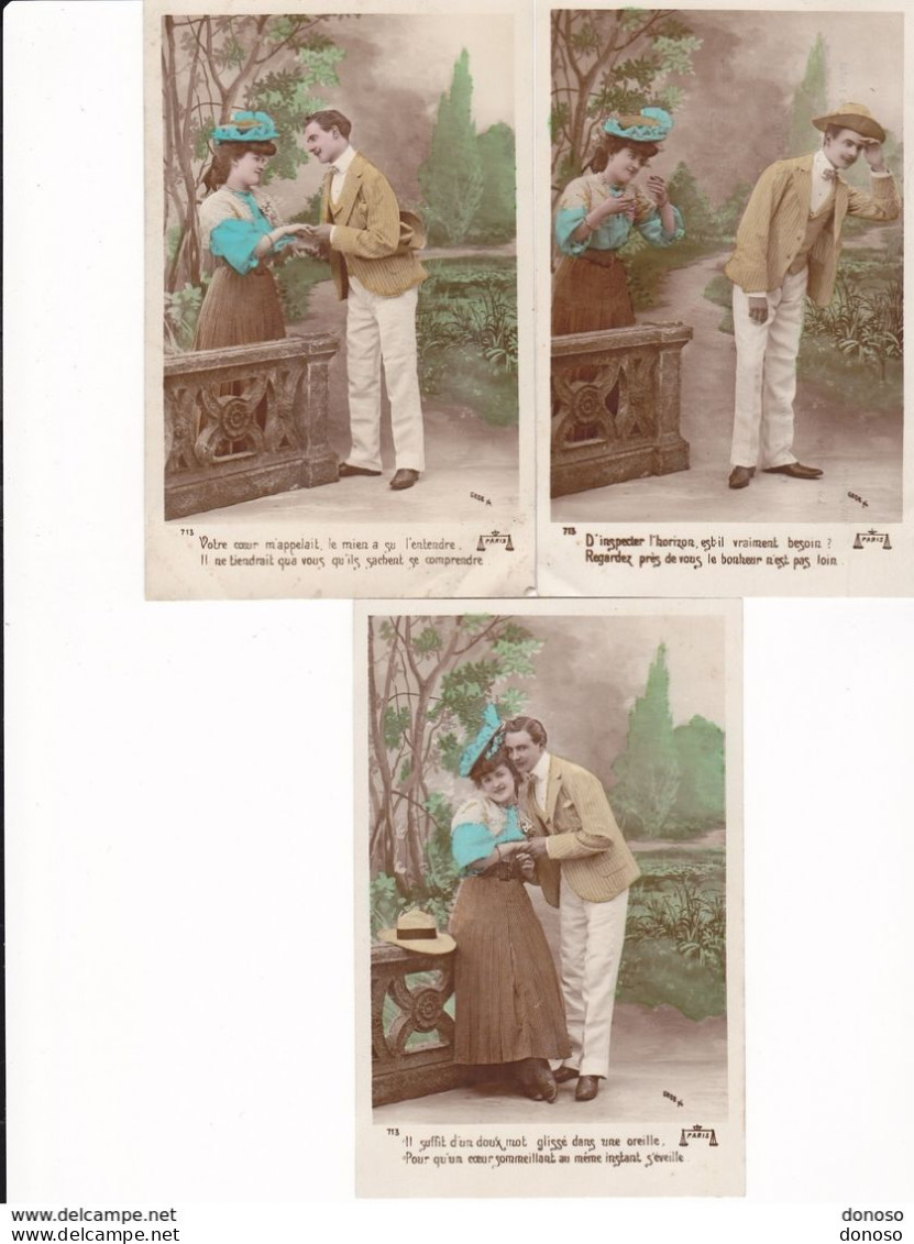 COUPLES 3 CPA  Coloré Circulé  Cachet De 1909 - Couples