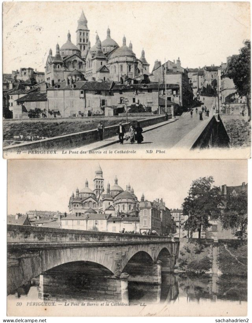 24. PERIGUEUX. Le Pont Des Barris Et La Cathédrale. 2 Cartes 22 & 30 - Périgueux