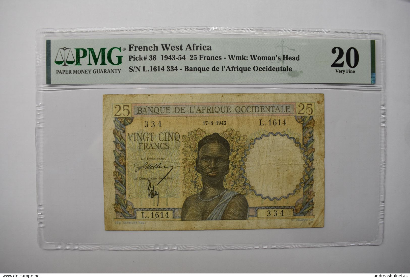 Banknotes FRENCH WEST AFRICA: 25 Francs 17.8.1943 PMG 20 - Jugoslawien