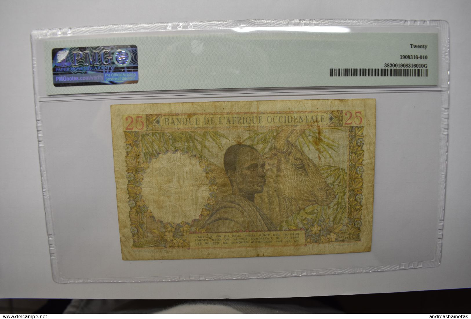 Banknotes FRENCH WEST AFRICA: 25 Francs 17.8.1943 PMG 20 - Yugoslavia
