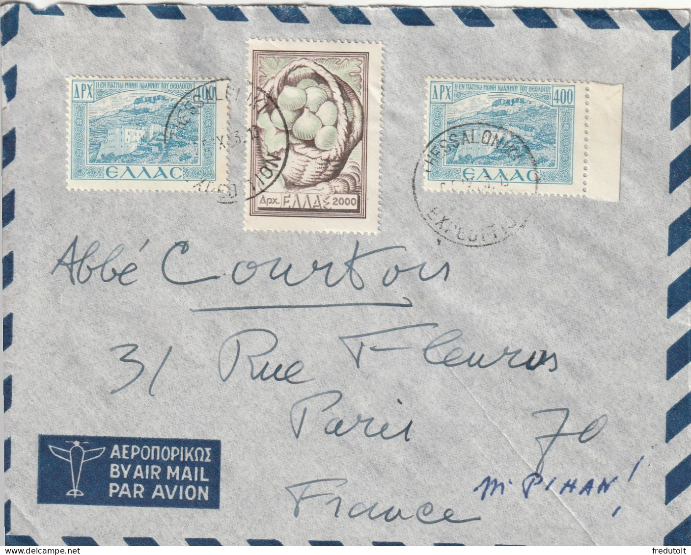 GRECE - LETTRE Du 25/09/1953 Pour Paris - Brieven En Documenten