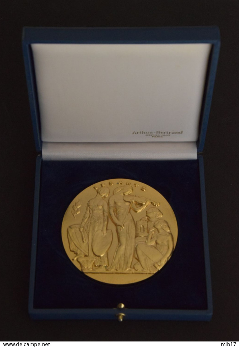 Médaille Du Travail En Bronze Doré ARTHUS BERTRAND - Les Arts Par Le Graveur H BOUCHARD- Diamètre 80 Mm - Professionnels / De Société