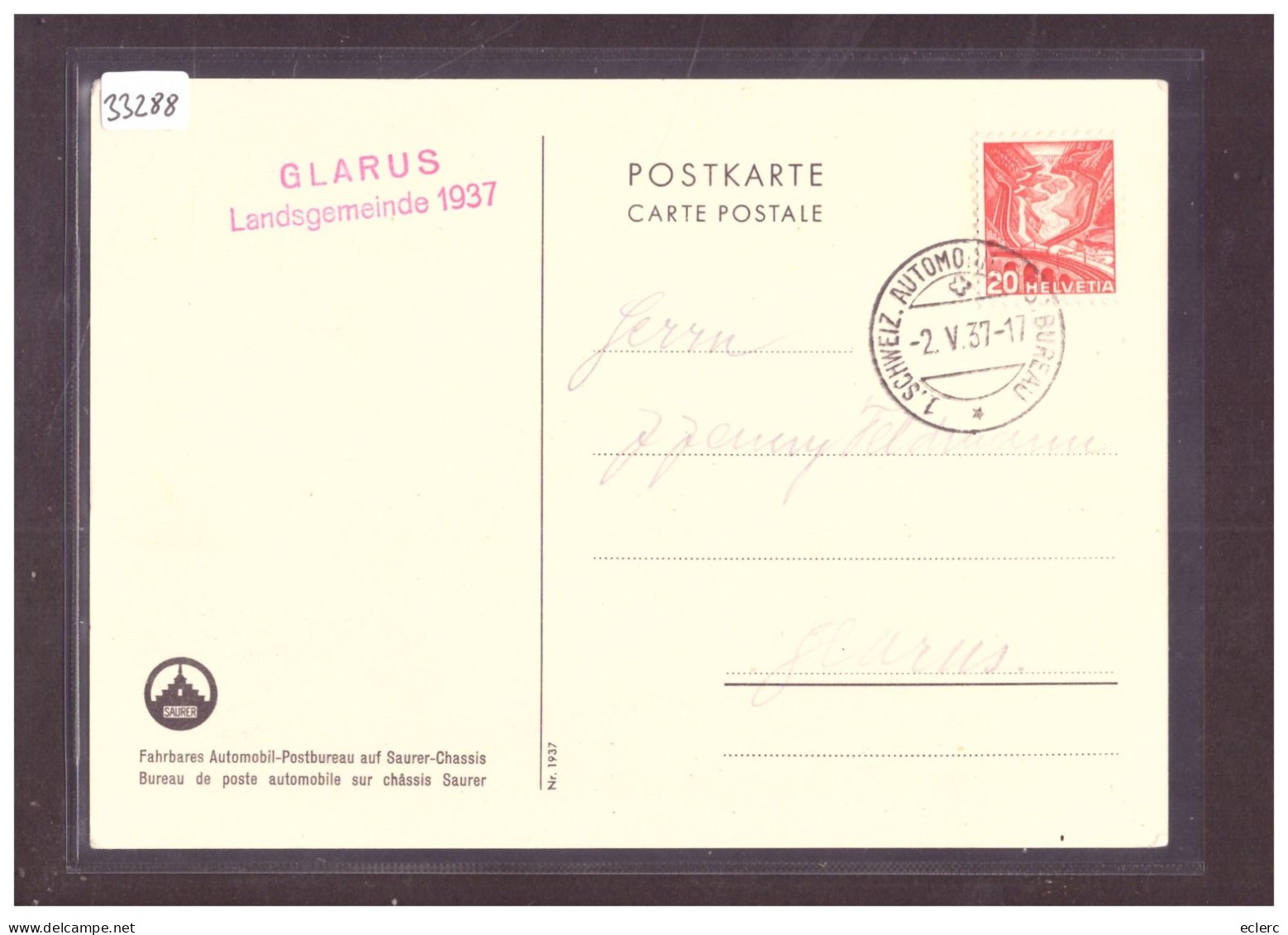 GRÖSSE 10x15cm - GLARUS - LANDSGEMEINDE 1937 - AUTOMOBIL POSTBUREAU - TB - Glarus Nord