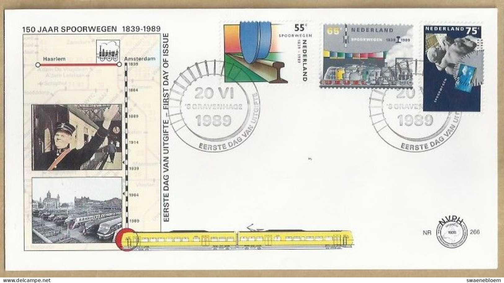 NL.- FDC. NVPH Nr. 266. EERSTE DAG VAN UITGIFTE. FIRST DAY OF ISSUE. 20-06-1989. 150 JAAR SPOORWEGEN 1839-1989.. - FDC