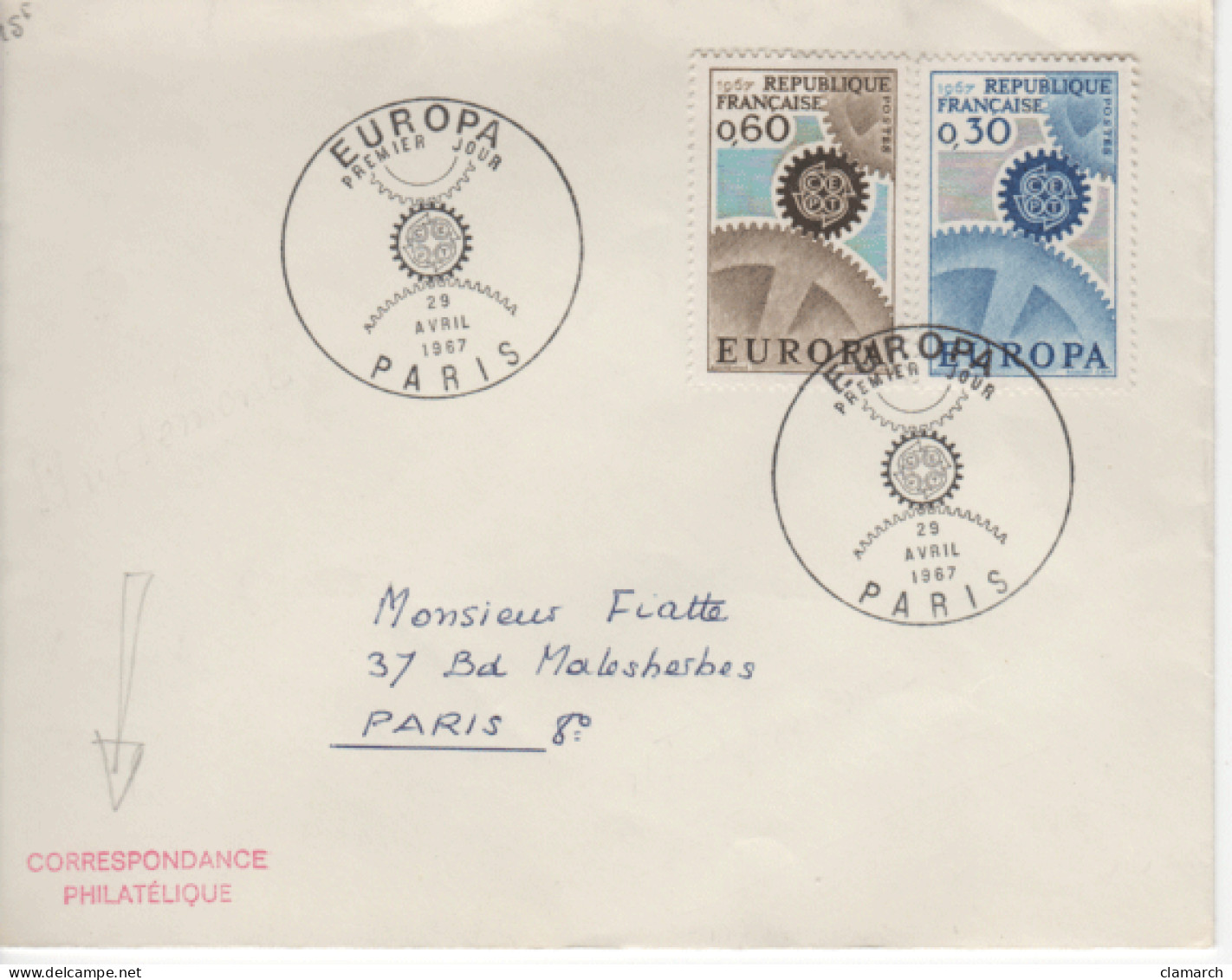 FRANCE-Premier Jour D'émission-EUROPA-cachet De Paris Du 29.04.67 - Documents De La Poste