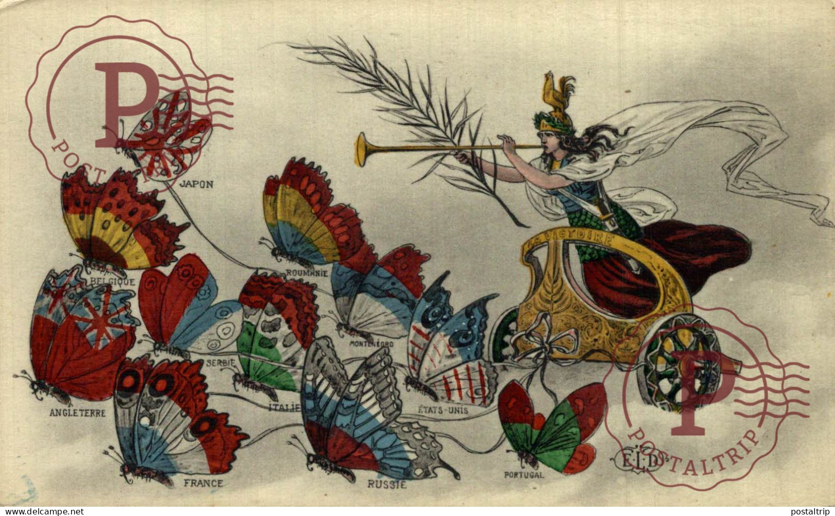 ILUSTRADA. ILLUSTREE. MARIPOSAS PAPILLONS BUTTERFLIES BANDERAS FLAGS JAPAN ROMANIE SERBIE RUSSIE... MILITAR. MILITAIRE - 1900-1949