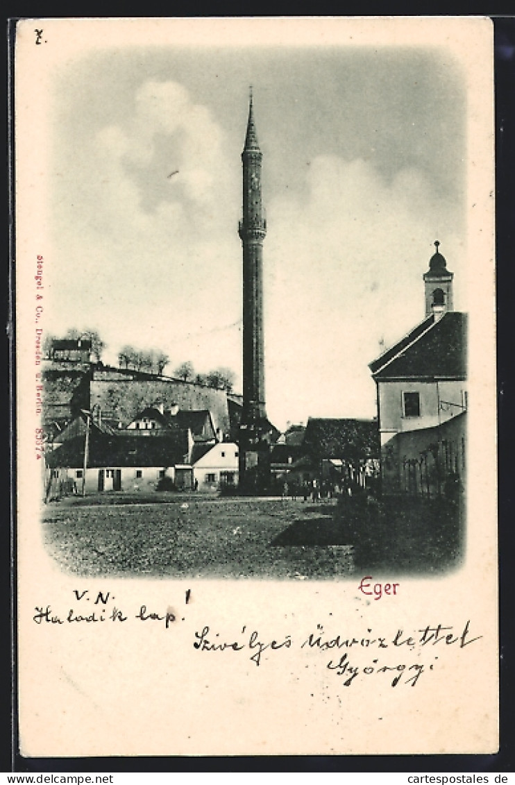 AK Eger, Ortspartie Am Minarett  - Ungarn