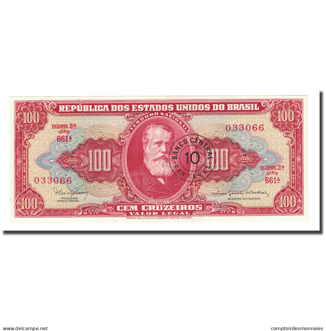 Billet, Brésil, 10 Centavos On 100 Cruzeiros, Undated (1966-1967), KM:185a - Brésil