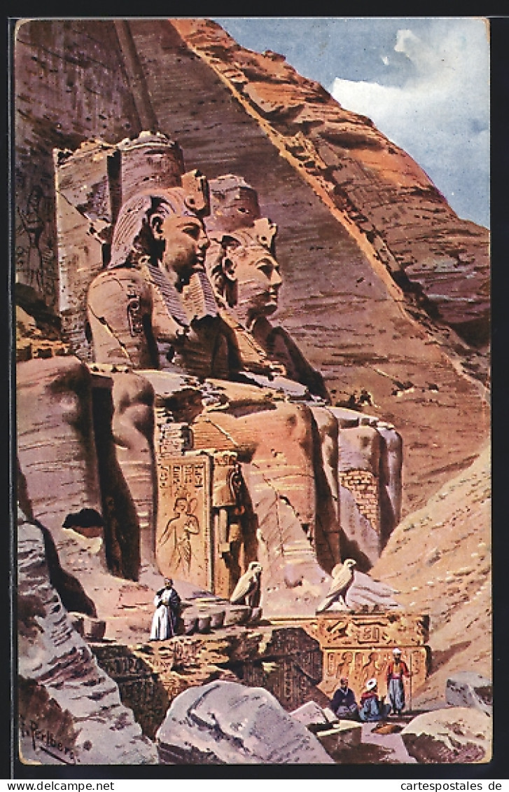 Künstler-AK Friedrich Perlberg: Les Colosses De Ramses à Abou Simbel  - Perlberg, F.