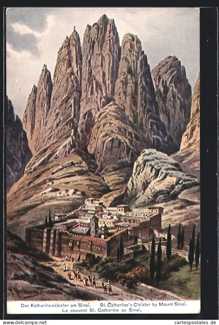 Künstler-AK F.Perlberg: Sinai, Blick Auf Das Katharinenkloster  - Perlberg, F.