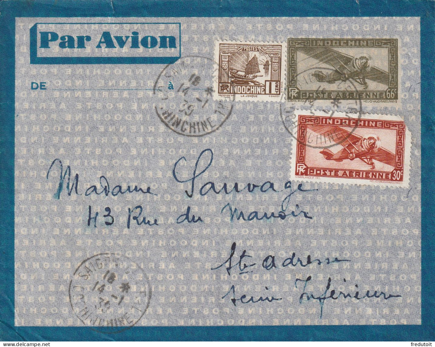 INDOCHINE - ENTIER POSTAL - Saïgon Le 14/01/1939 - Lettres & Documents