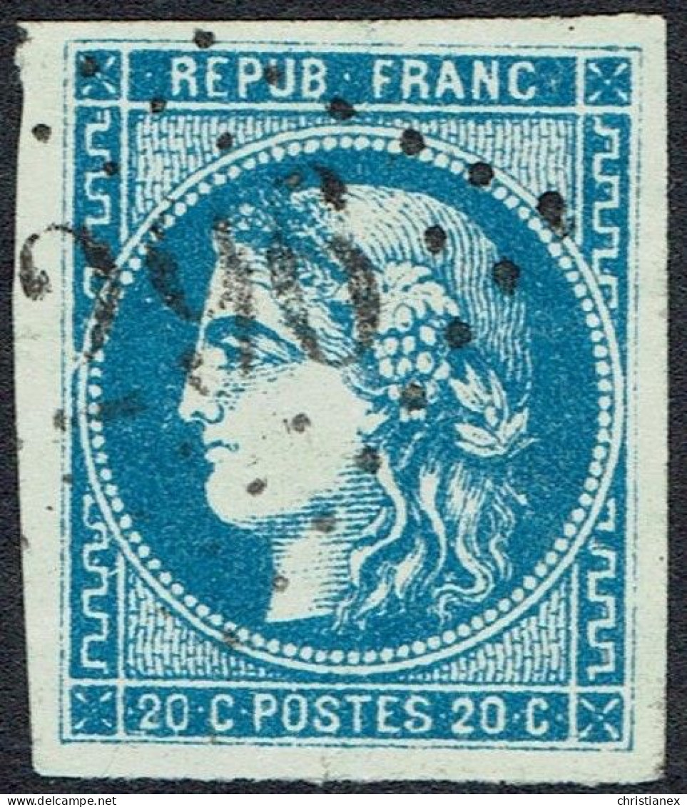 YT N° 46B Bordeaux 20c BLEU Type III Report II - Position 5 Du Bloc Report - 1870 Bordeaux Printing