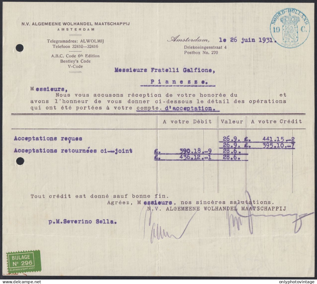 Netherlands 1931 - Amsterdam - N.V. Algemeene Wolhandel Maatschappij - Nederland