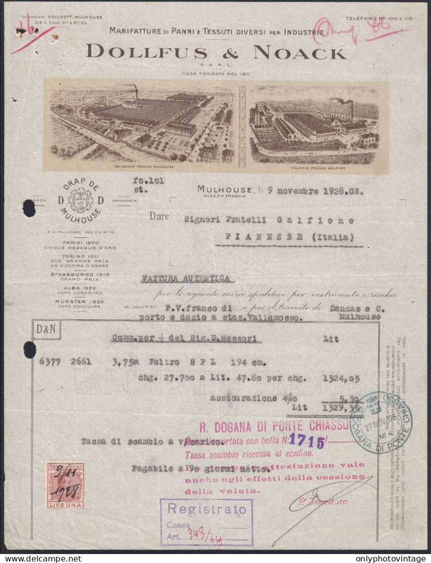 France 1928 - Mulhouse - Manifatture Di Panni Dollfus & Noack - Fattura - 1900 – 1949