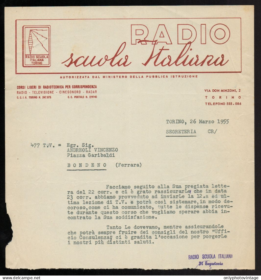 Torino 1955 - Radio Scuola Italiana - Documento Commerciale - Italië