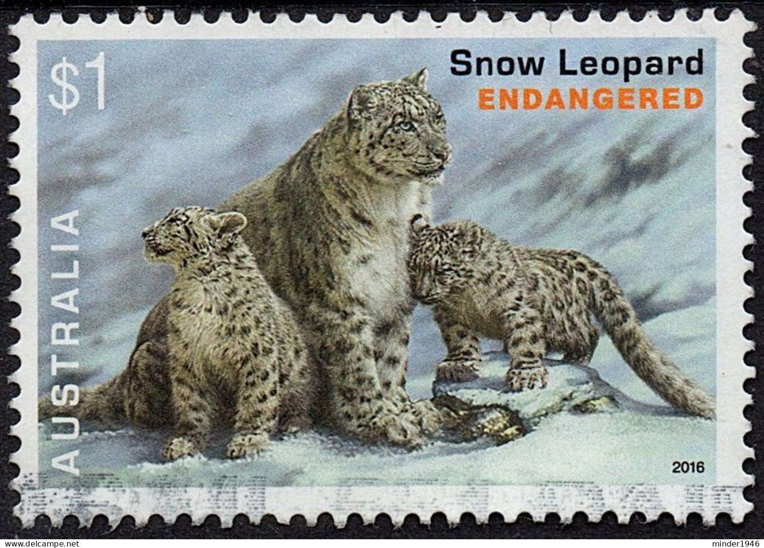 AUSTRALIA 2016 $1 Multicoloured, Endangered Wildlife-Snow Leopard FU - Gebruikt