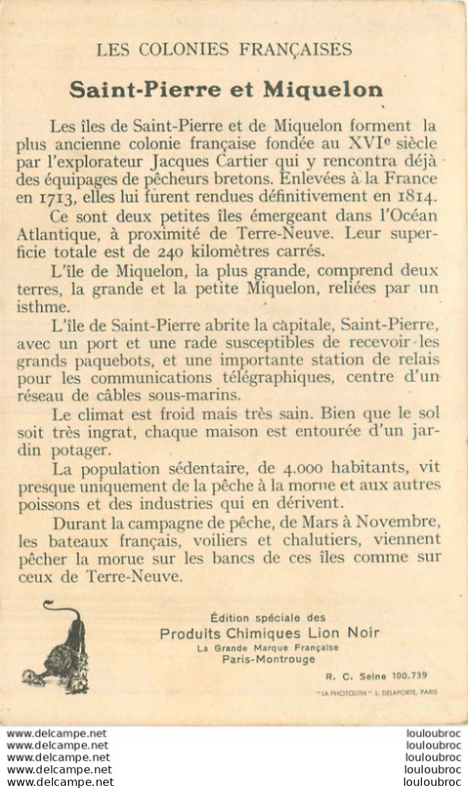 SAINT PIERRE ET MIQUELON COLONIE  FRANCAISE PUBLICITE PRODUITS DU LION NOIR - Saint-Pierre Und Miquelon