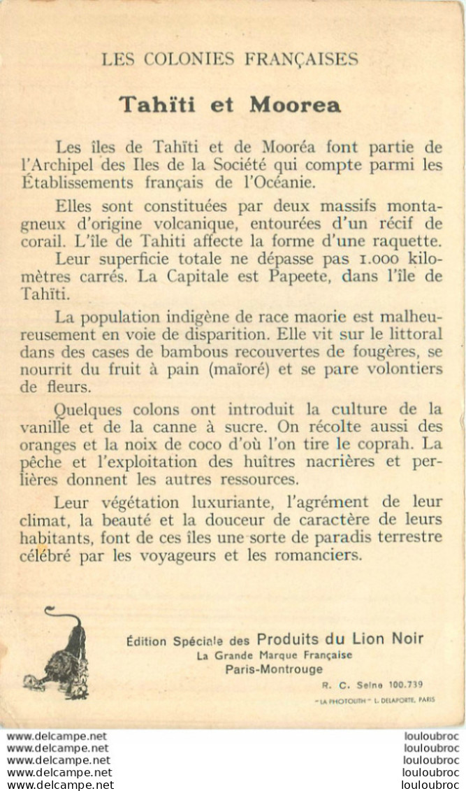 TAHITI  COLONIES FRANCAISES PUBLICITE DES PRODUITS DU LION NOIR - Tahiti