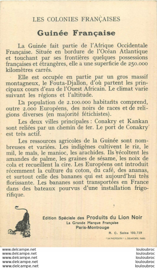 LA GUINEE  COLONIE FRANCAISE PUBLICITE PRODUITS LION NOIR - Guinée