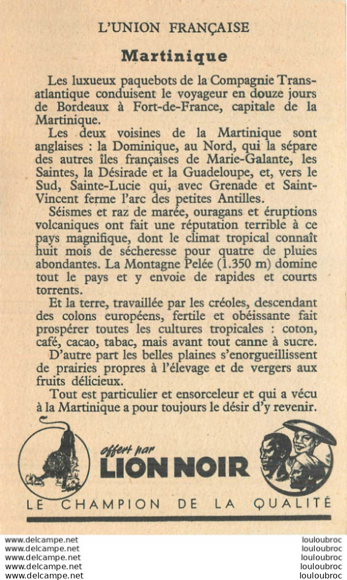 LA MARTINIQUE UNION FRANCAISE PUBLICITE PRODUITS LION NOIR - Autres & Non Classés