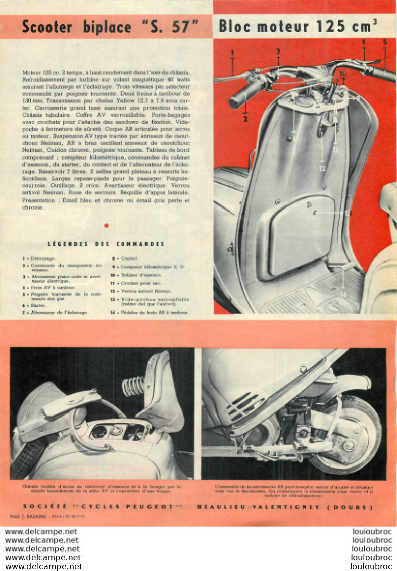 FEUILLET PUBLICITAIRE SCOOTER PEUGEOT BIPLACE S.57 - Reclame