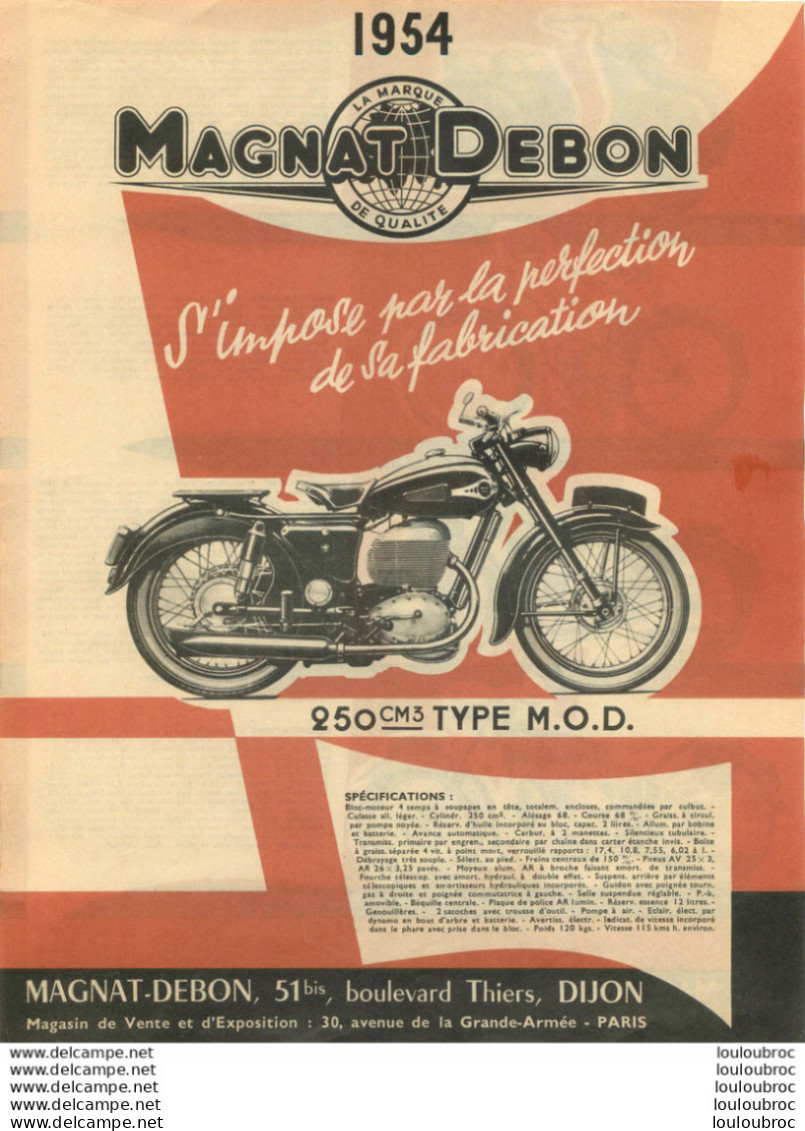 FEUILLET PUBLICITAIRE MAGNAT DEBON 1954 250 CM3 TYPE M.O.D. - Werbung