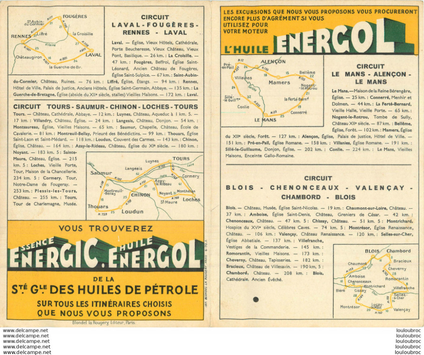 CARTE ROUTIERE CARTONNEE MAINE ANJOU TOURAINE AVEC PUBLICITE HUILE ENERGOL FORMAT 27 X 20 CM - Roadmaps