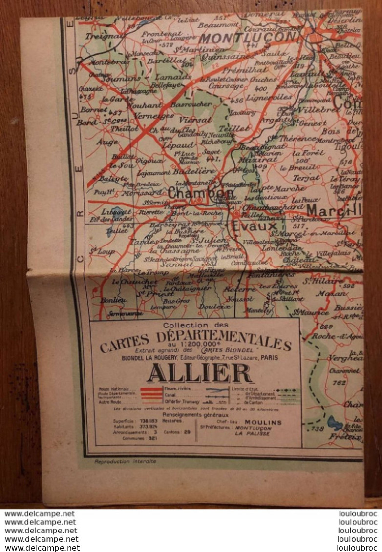 CARTE DEPARTEMENTALE 200 000e BLONDEL LA ROUGERY N°3 ALLIER - Callejero