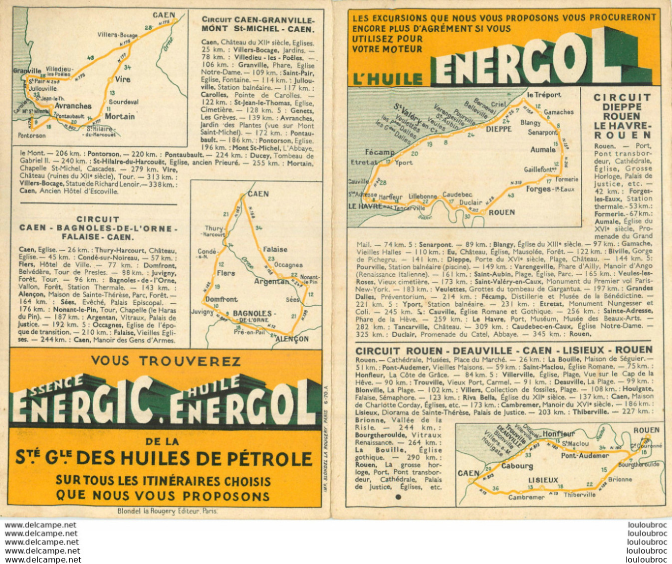 CARTE ROUTIERE CARTONNEE NORMANDIE  AVEC PUBLICITE HUILE ENERGOL FORMAT 27 X 20 CM - Callejero