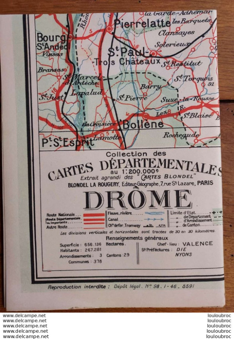 CARTE DEPARTEMENTALE 200 000e BLONDEL LA ROUGERY N°26 DROME - Cartes Routières