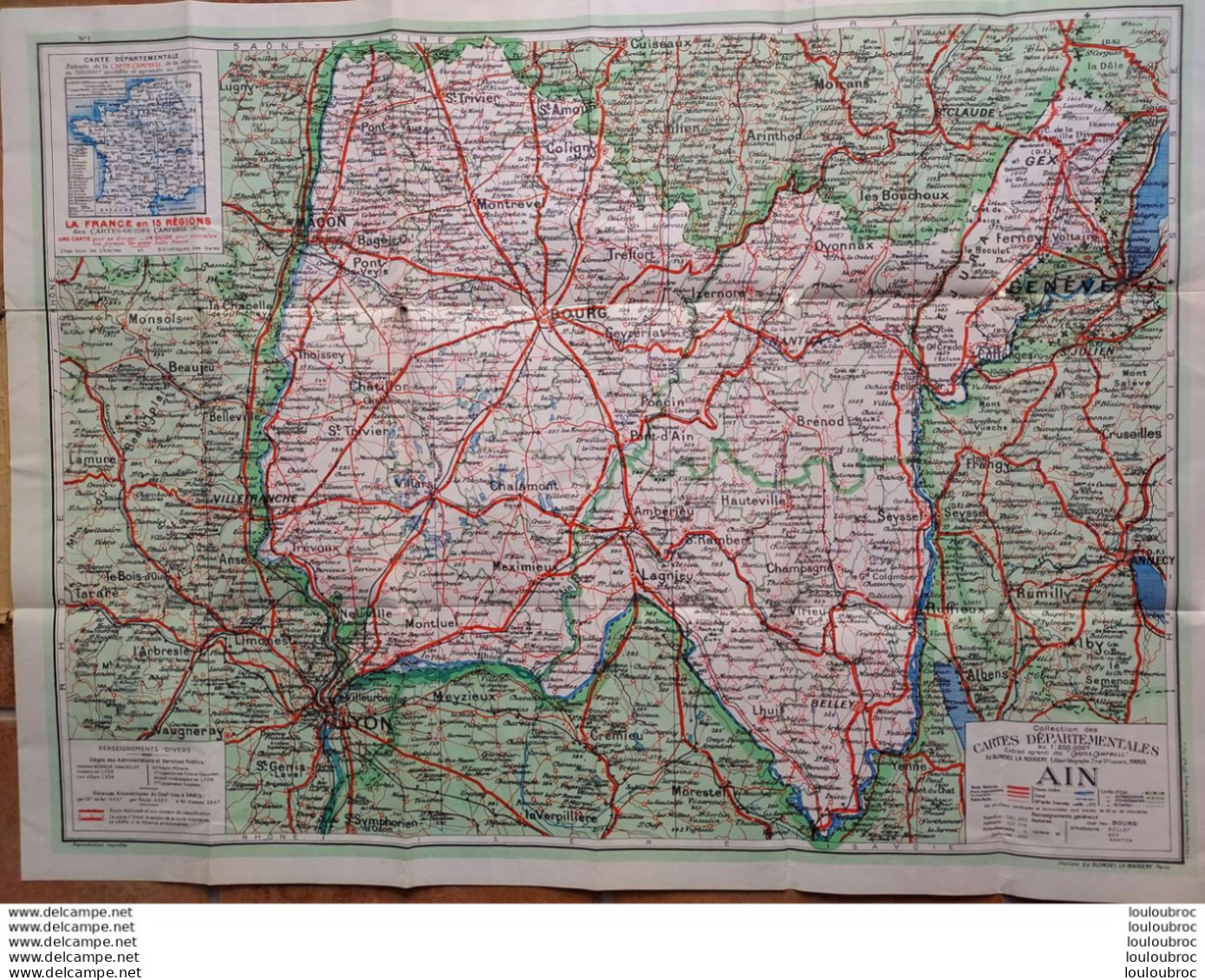 CARTE BLONDEL LA ROUGERY N°1 AIN  AU 200.000e PARFAIT ETAT 1930 - Roadmaps