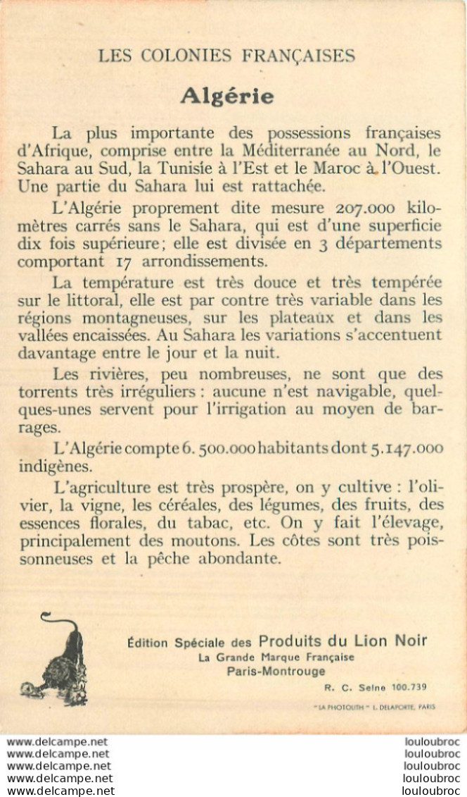 ALGERIE COLONIE FRANCAISE PUBLICITE PRODUITS DU LION NOIR - Autres & Non Classés