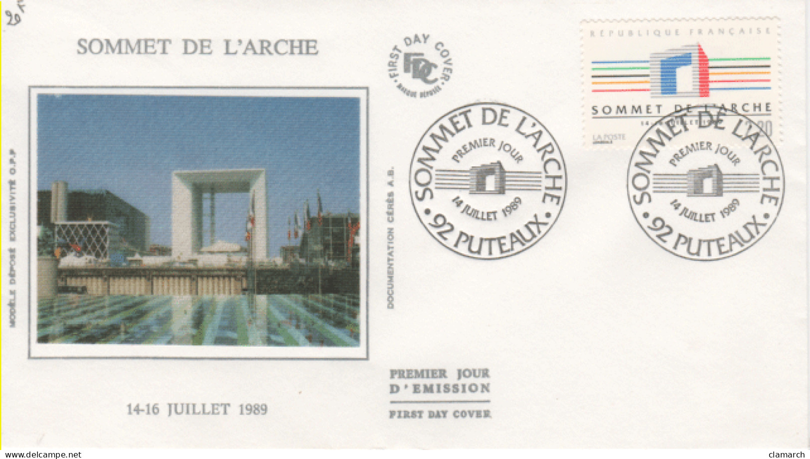 FRANCE-Premier Jour D'émission-Sommet De L'Arche-cachet De Puteaux Du 14.07.89 - Documenten Van De Post