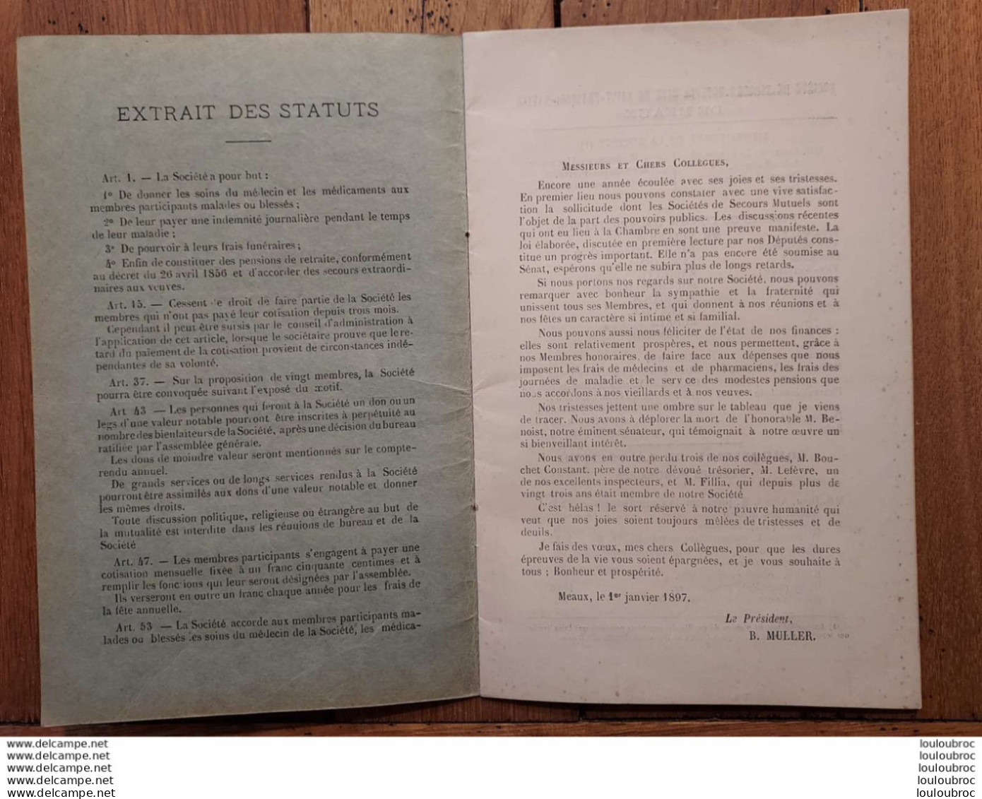VILLE DE MEAUX  SOCIETE DE SECOURS MUTUELS BILAN FINANCIER ET ETAT DU PERSONNEL  ANNE 1896 - Historische Documenten
