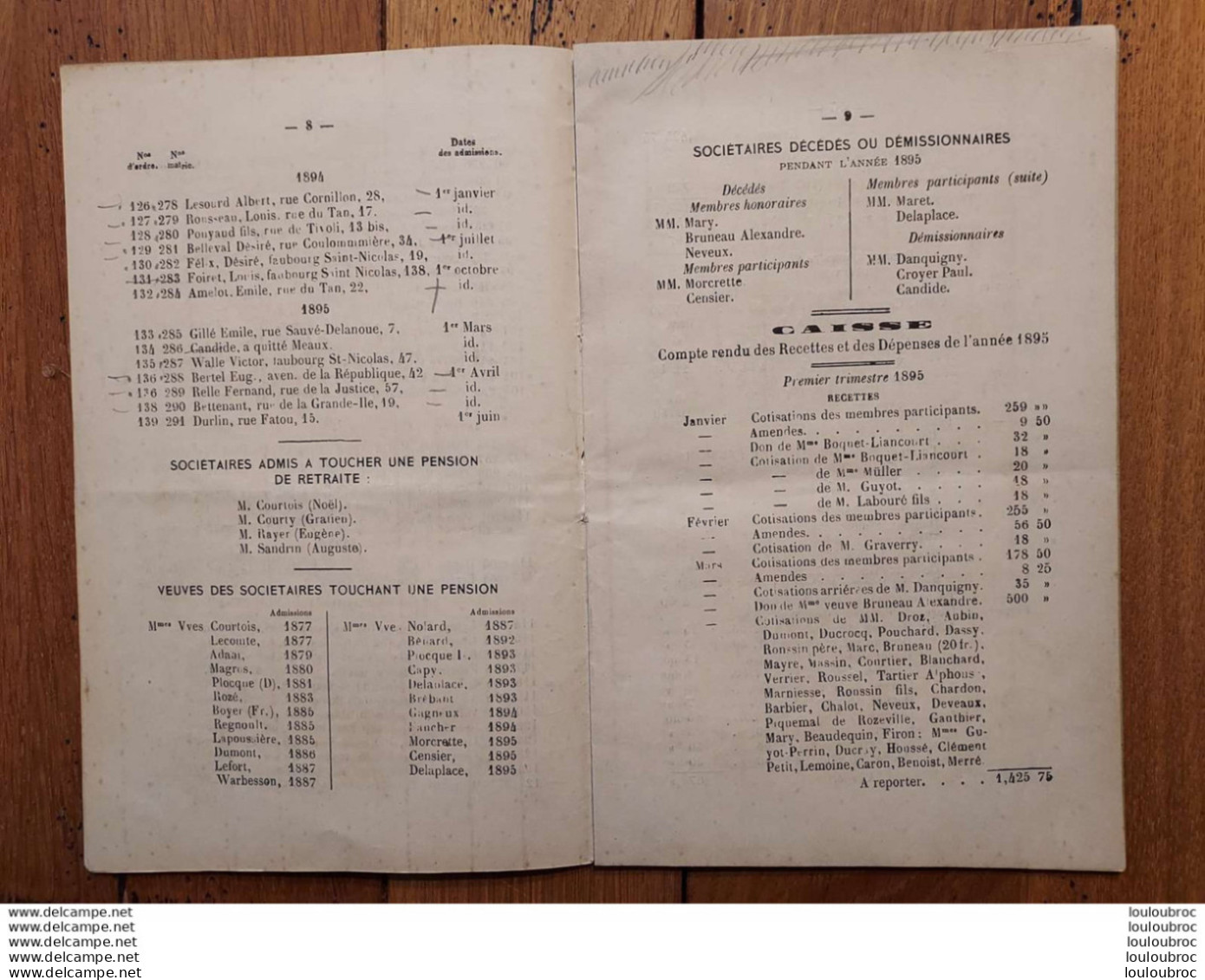 VILLE DE MEAUX  SOCIETE DE SECOURS MUTUELS BILAN FINANCIER ET ETAT DU PERSONNEL  ANNE 1895   REF 1 - Historische Documenten