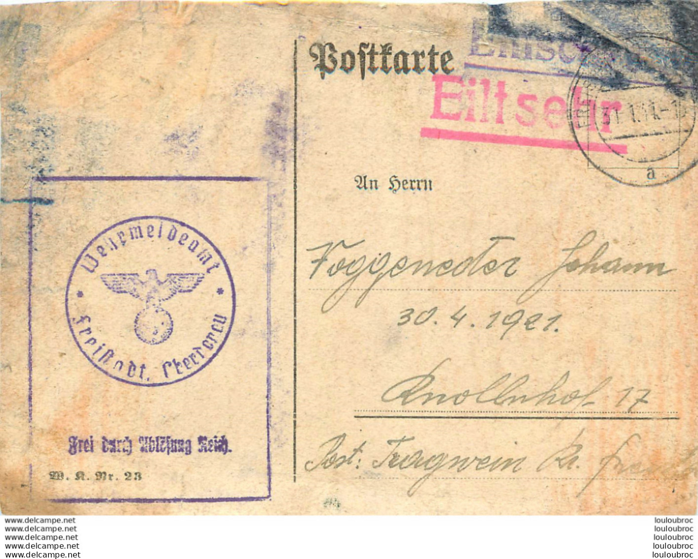 POSTKARTE EILTSEHR 1941 - Guerre 1939-45