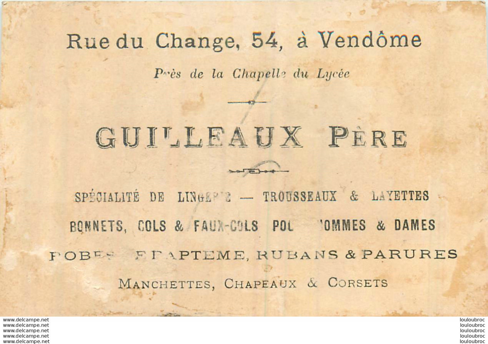 CHROMO GUILLEAUX PERE MAGASIN DE LINGERIE 54 RUE DU CHANGE VENDOME FIER COMME UN PAON - Other & Unclassified