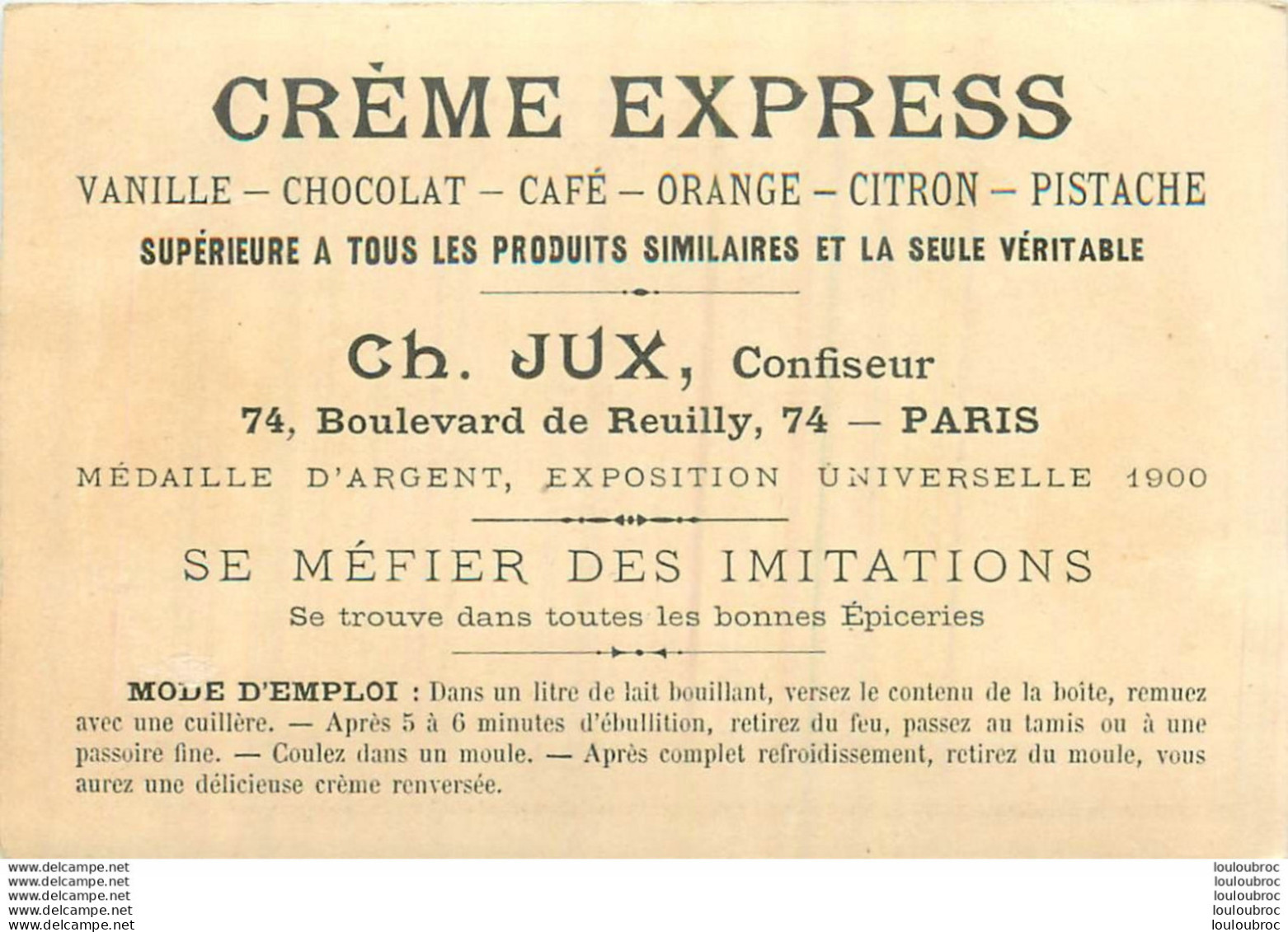 CHROMO CREME EXPRESS CH. JUX PARIS LE CHALET DU CYCLE - Other & Unclassified