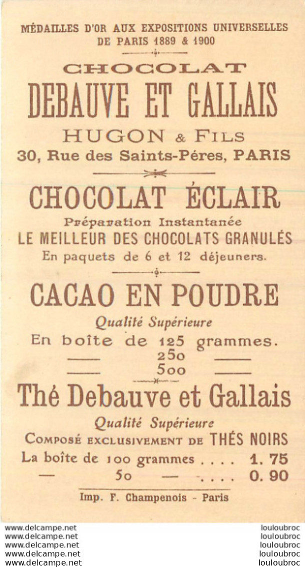 CHOCOLAT DEBAUVE ET GALLAIS  HUGON ET  FILS PARIS LA DAME BLANCHE ACTE I - Sonstige & Ohne Zuordnung