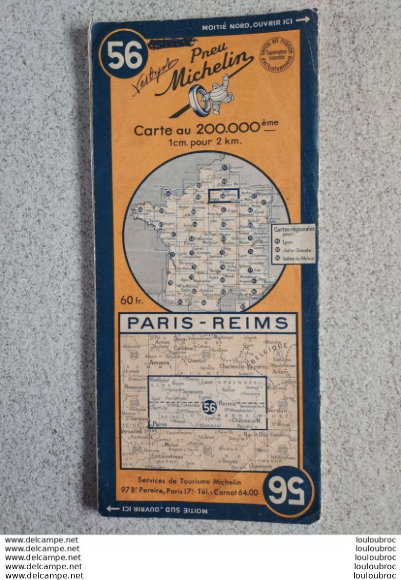 CARTE MICHELIN PARIS REIMS ANNEE 1949 - Callejero