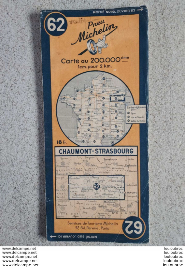 CARTE MICHELIN CHAUMONT STRASBOURG  1945 - Cartes Routières