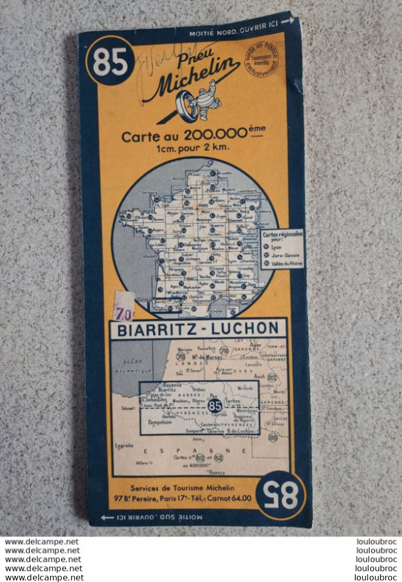 CARTE MICHELIN BIARRITZ LUCHON ANNEE 1950 - Cartes Routières