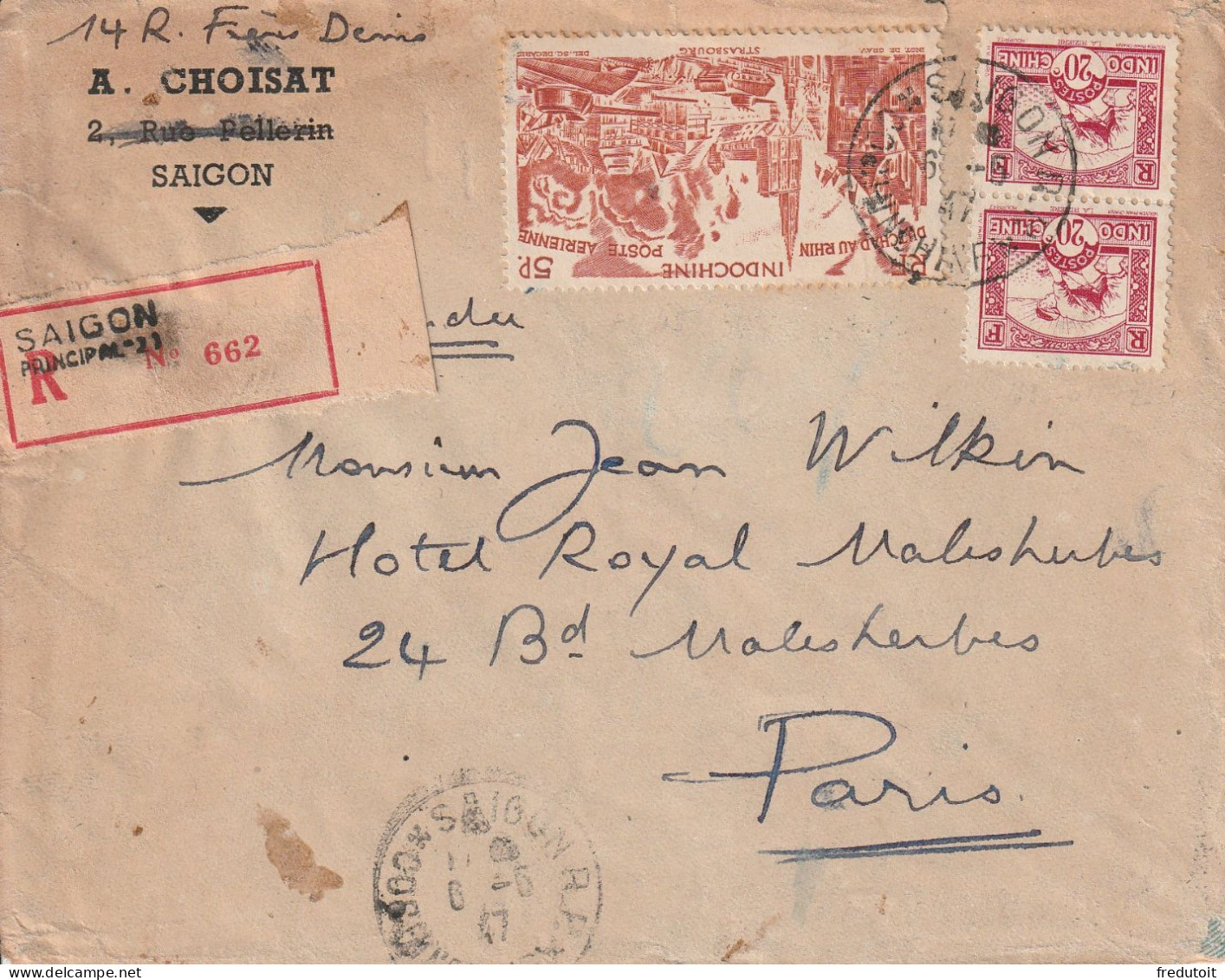 INDOCHINE - LETTRE Recommandée - Saïgon Le 06/06/1947 - Covers & Documents