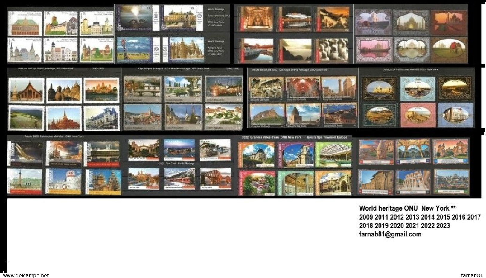 ONU Nations Unies Complet NY **  2009 2011 à 2019  2020 2021 2022 2023 Patrimoine Mondial - Unused Stamps