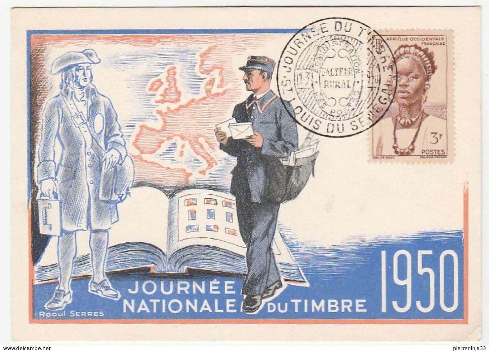 Carte Journée Du Timbre, Saint Louis / Sénégal, 1950, Facteur - Brieven En Documenten