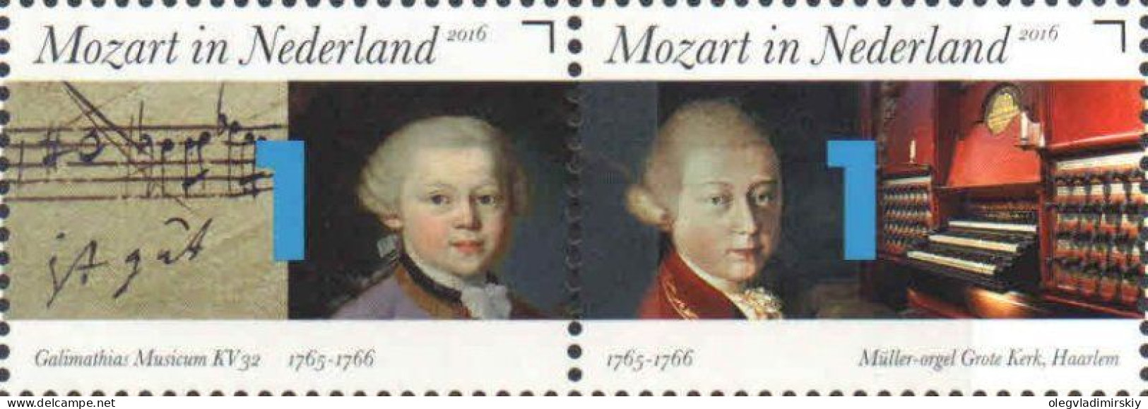Netherlands Pays-Bas Niederlande 2016 Mozart In Holland Set Of 2 Stamps In Strip MNH - Neufs
