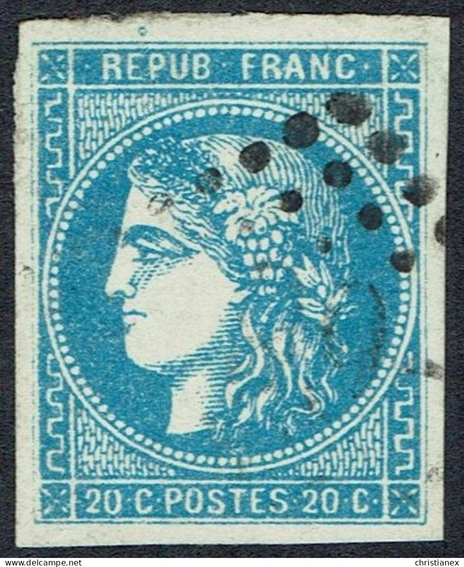 YT N° 46B Bordeaux 20c BLEU Type III Report II - Position 6 Du Bloc Report - 1870 Bordeaux Printing