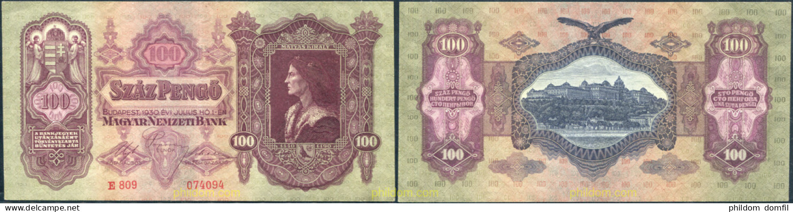 8663 HUNGRIA 1930 MAGYAR 100 PENGO 1930 - Ungheria